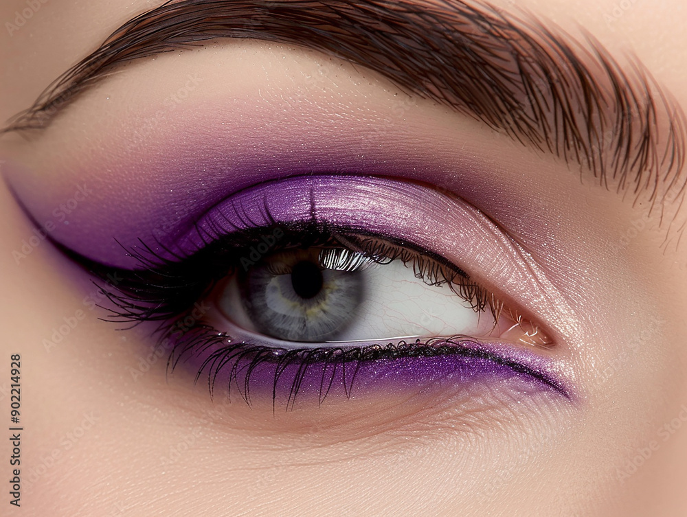Fototapeta premium Glamorous Colourful Eyeshadow with Bold Winged Eyeliner