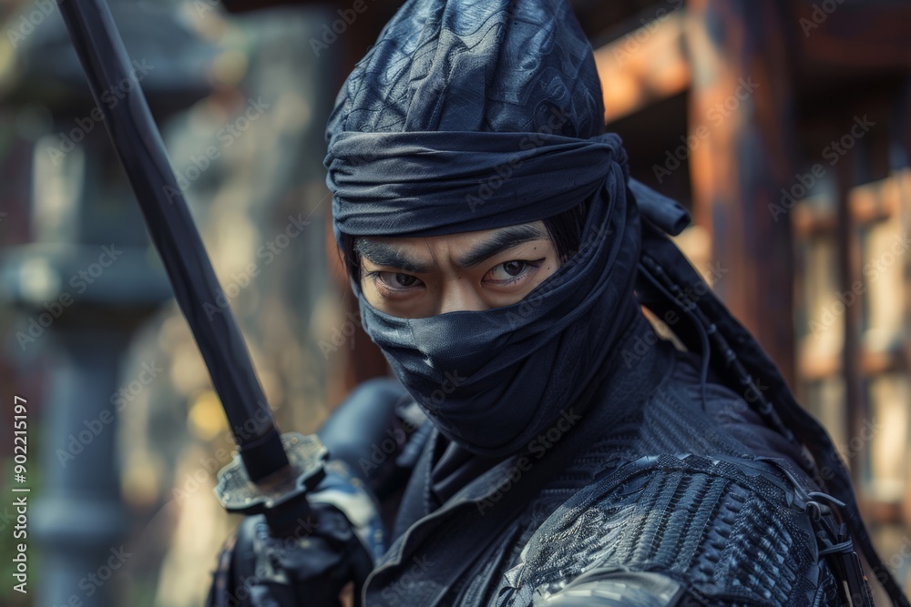 Martial Arts Master with Sword in Focus Martial Arts Master with Sword in Focus