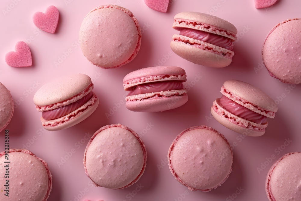 Obraz premium Pink Macarons on a Pastel Pink Background
