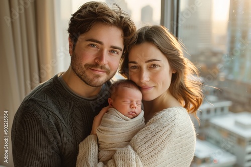 Free Download Happy Couple with Newborn Baby in City Skyline - GFXLoad