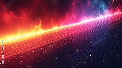 Colorful cosmic horizon with abstract light streaks, space fantasy backdrop