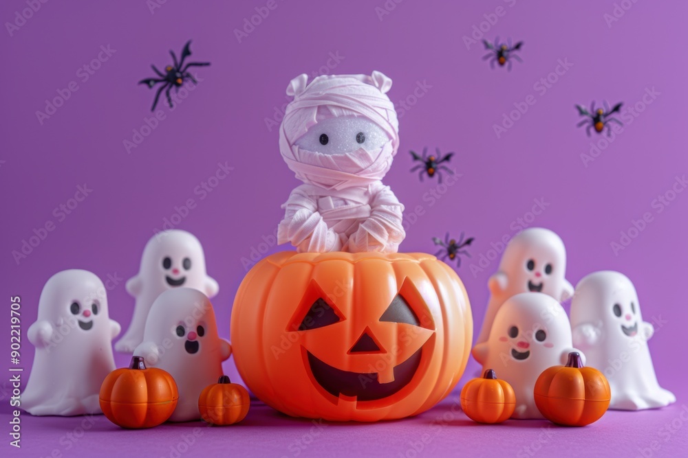 Cute Halloween Mummy and Ghosts with Pumpkin Decorations Cute Halloween Mummy and Ghosts with Pumpkin Decorations