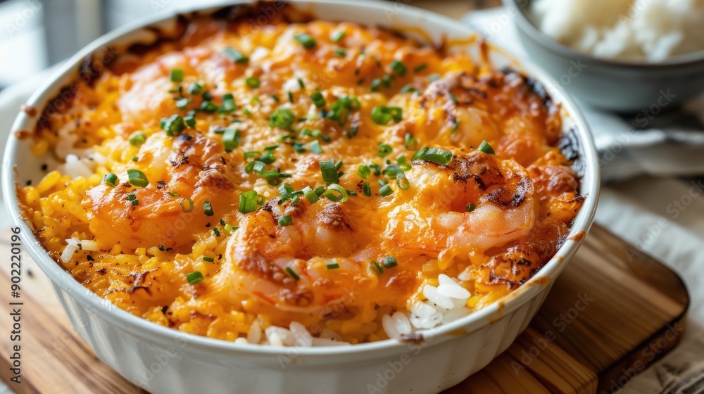 Curry shrimp and cheese baked rice for Japanese fusion dish