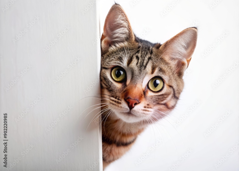Adorable curious cat peeking out from behind a corner, cute whiskers and eyes visible, isolated on a pure white and transparent background. Adorable curious cat peeking out from behind a corner, cute whiskers and eyes visible, isolated on a pure white and transparent background.