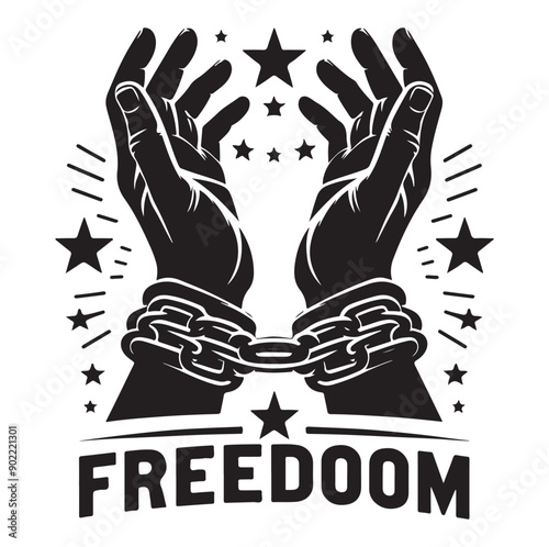 A pair of hands chained to a chain with the freedom silhouette vector
