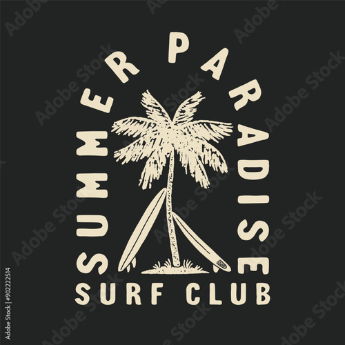 palm illustration graphic surfboard design tropical badge paradise vintage summer