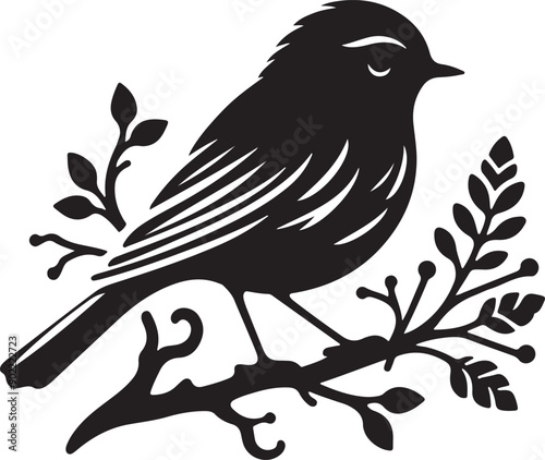 American Robin Black Vector art White Background Free Download