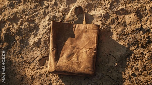 Tote bag on a textured, earthy clay surface, grounded simplicity photo