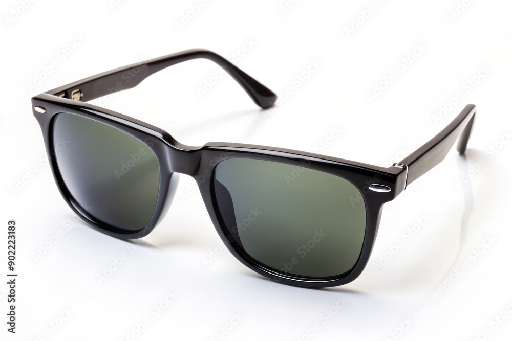 Classic black sunglasses with sleek frames and tinted lenses sit centered on a white background, exuding sophistication and mystery with their timeless design. Classic black sunglasses with sleek frames and tinted lenses sit centered on a white background, exuding sophistication and mystery with their timeless design.