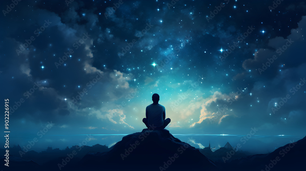 Escapism Through Dreamy Cosmos: A Man's Flight from Reality Towards the Boundless Starry Night