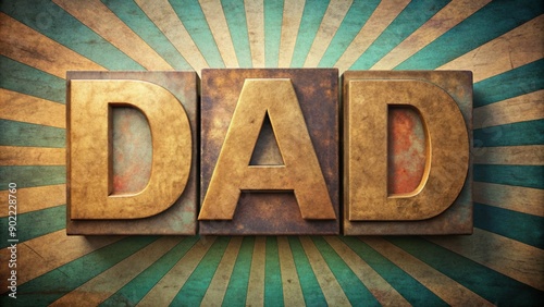 Happy fathers day card vintage retro type 3d font of word dad