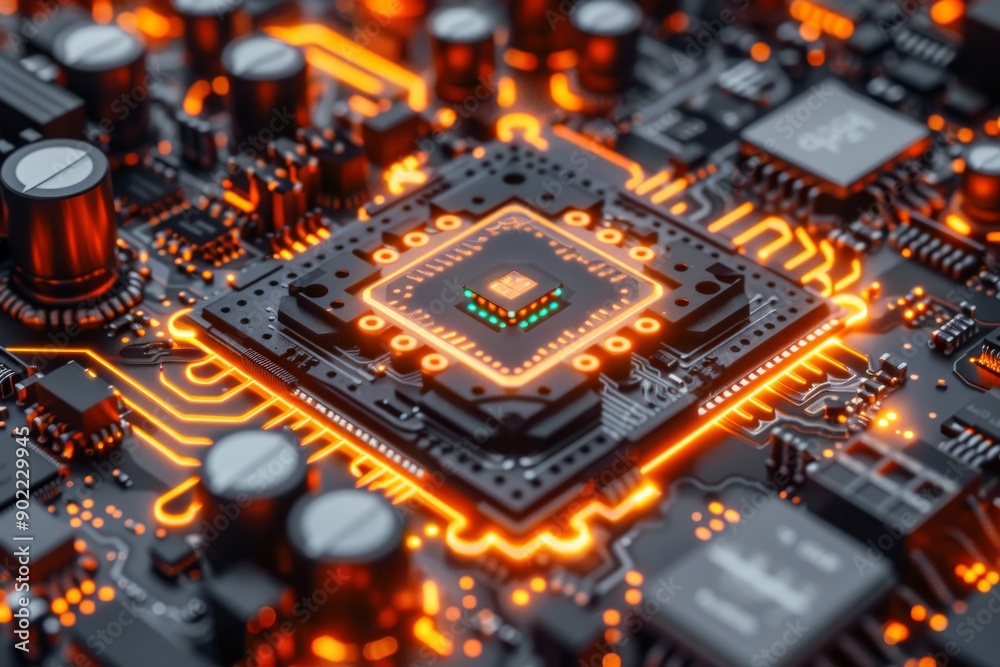 Close up of a microchip with a house icon symbolizing technology and home integration Close up of a microchip with a house icon symbolizing technology and home integration