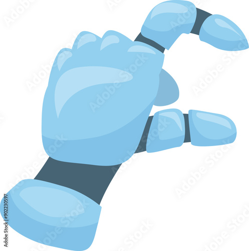 Cartoon style illustration of a blue robot hand making a picking gesture