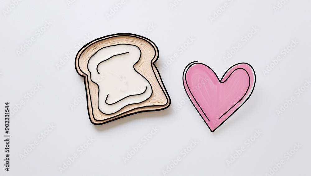 Minimalist Illustration of Bread Slice and Heart, line art