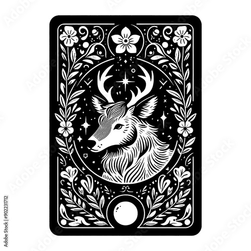 deer tarot design with floral ornamental pattern