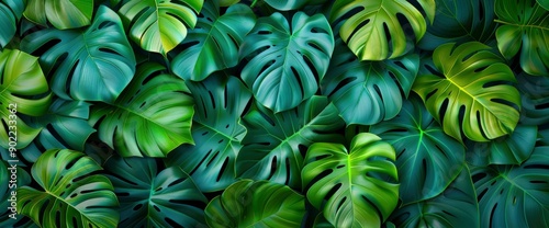 3D Tropical Green Monstera Leaves Isolated, Representing Exotic Jungle Vibes