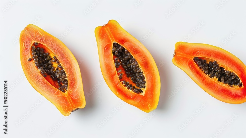 Isolated papaya fruit slices on white background Isolated papaya fruit slices on white background