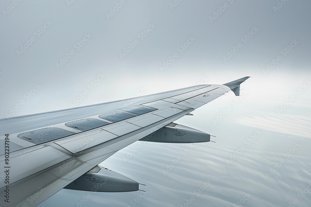 Obraz premium Airplane Wing Soaring Above the Clouds