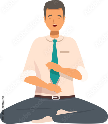 Office worker meditating to relieve stress, practicing mindfulness for productivity at work
