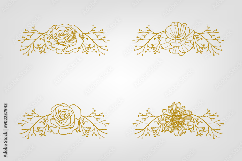 The Blooms Greenery Floral Foliage Ornament Corner Text Separator Elegance Frame for Invitations
