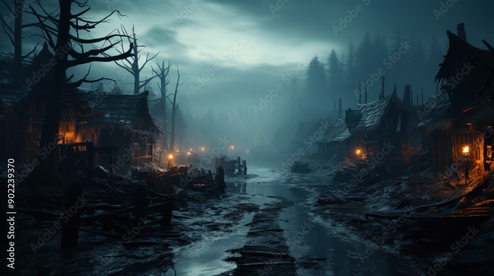 Fototapeta premium A mystical fog covering a haunted battleground