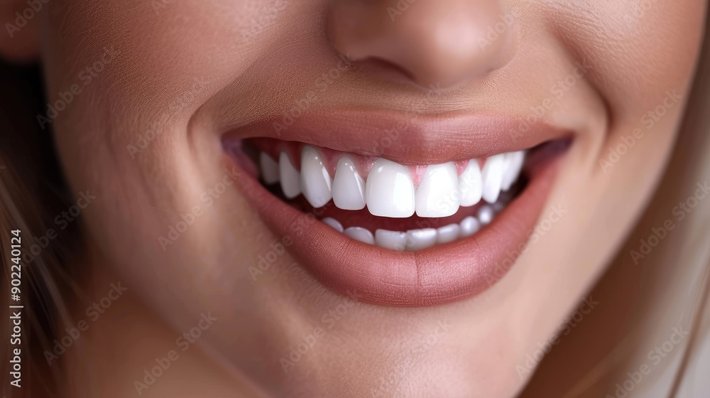Radiant female smile with perfectly white teeth, representing dental care and the benefits of teeth whitening Radiant female smile with perfectly white teeth, representing dental care and the benefits of teeth whitening