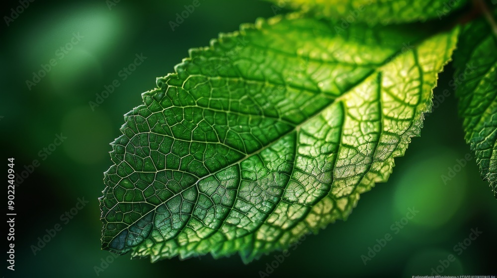 Macro photograph of a leaf with intricate vein details and vibrant green color Macro photograph of a leaf with intricate vein details and vibrant green color