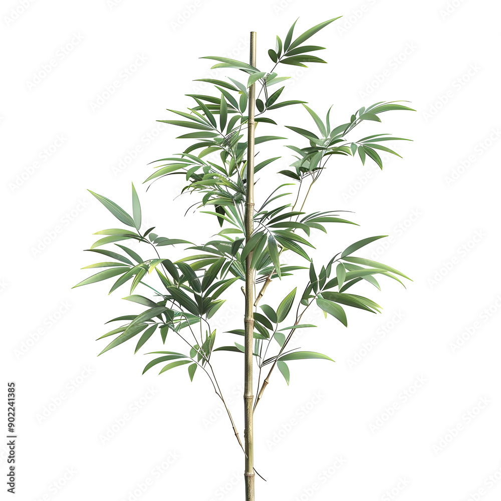 Highly detailed illustration of a bamboo tree, featuring its leaf, stem, and stick, isolated on a white background. Highly detailed illustration of a bamboo tree, featuring its leaf, stem, and stick, isolated on a white background.