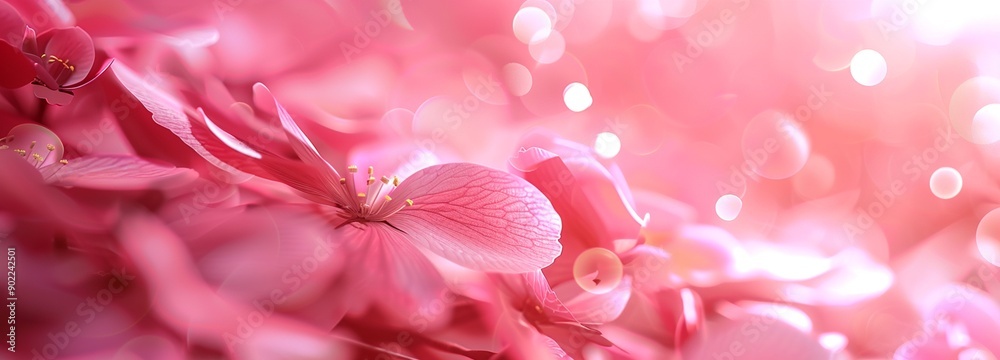 Obraz premium 柔らかいピンクの花びらが舞い散る幻想的な春の風景：エレガントでロマンチックなボケの背景とともに-生成AI 