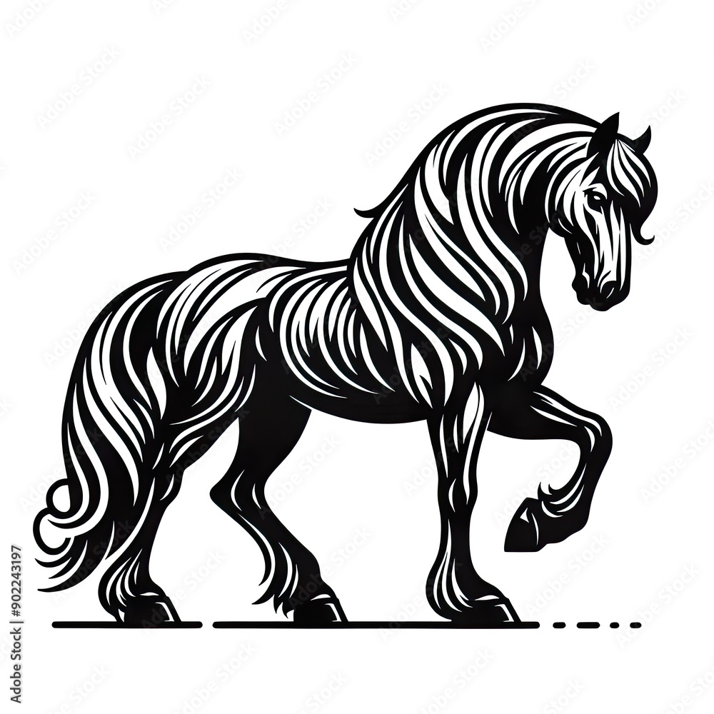 Horse black line stencil isolated on white background PNG Horse black line stencil isolated on white background PNG