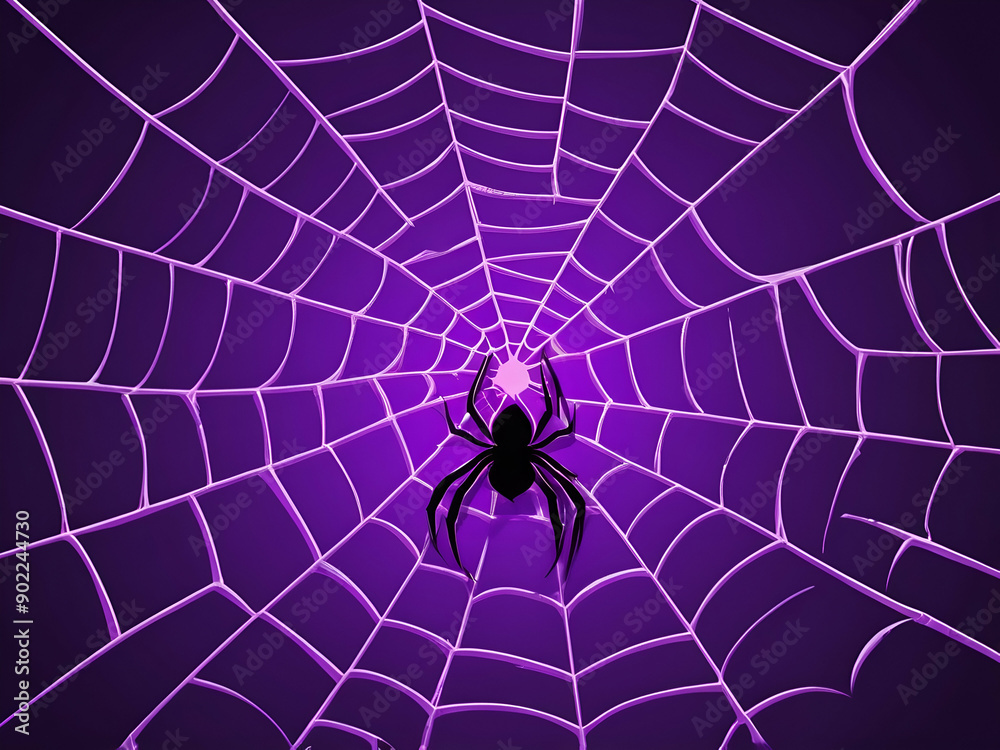Fototapeta premium abstract horror glowing Spider and cobweb The scary of the Halloween symbol on purple background