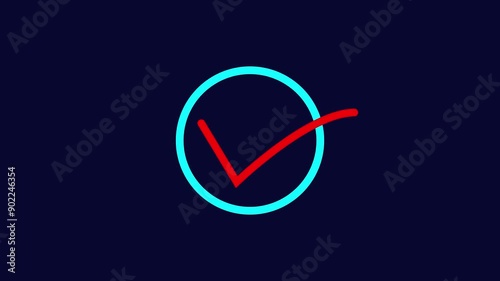 Abstract tick mark icon animation on background.