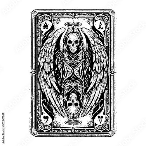 playing card with skull and ornamental design