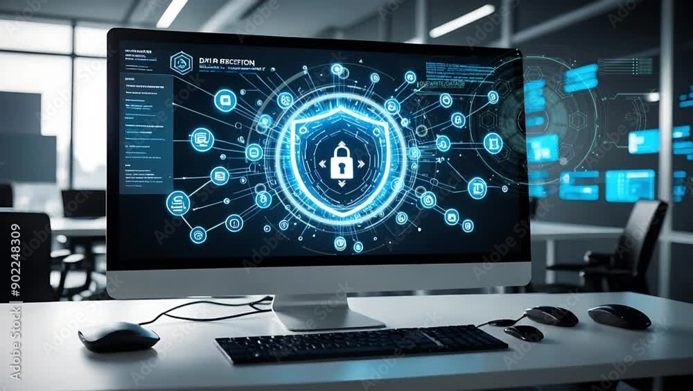 Computer screen displaying advanced cybersecurity interface in a modern ...