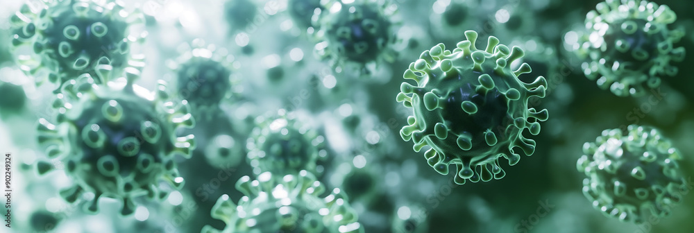 Microscopic view of coronavirus covid 19 cells floating and spreading in the air