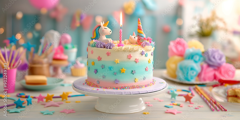Delicious unicorn cake decorated with stars for a first birthday party Delicious unicorn cake decorated with stars for a first birthday party
