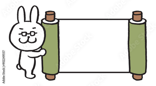 メガネをかけた先生風のうさぎのキャラ素材