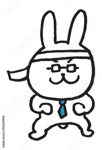 メガネをかけた先生風のうさぎのキャラ素材