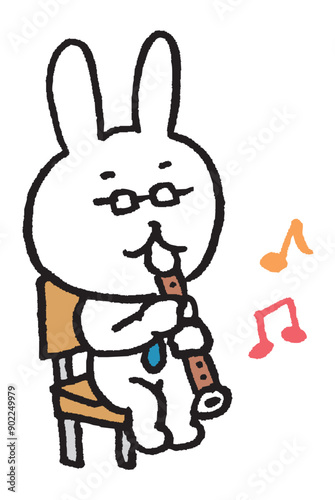 メガネをかけた先生風のうさぎのキャラ素材