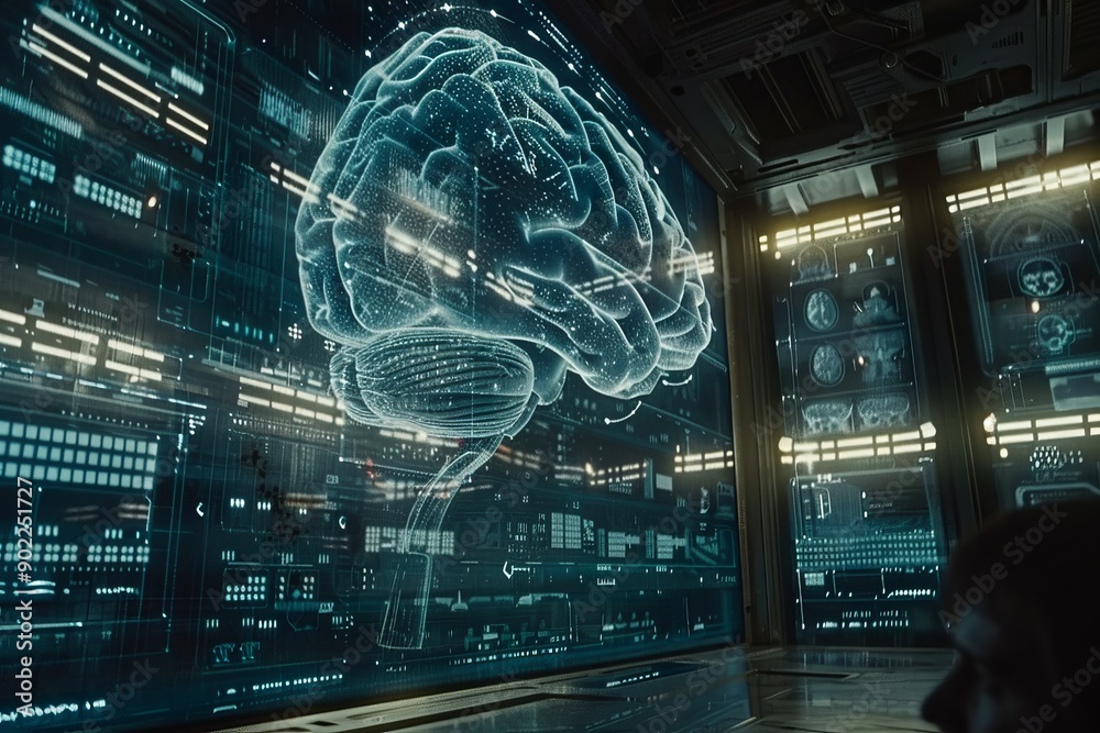 Futuristic brain model with neural connections in a scientific laboratory setting Futuristic brain model with neural connections in a scientific laboratory setting