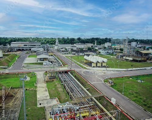 Production plant for liquefied petroleum gas and crude oil, extracted on the banks of the Urucú River, to be transported by pipeline from Coari to Manaus, crossing the Amazon rainforest. Brazil, 2020 photo