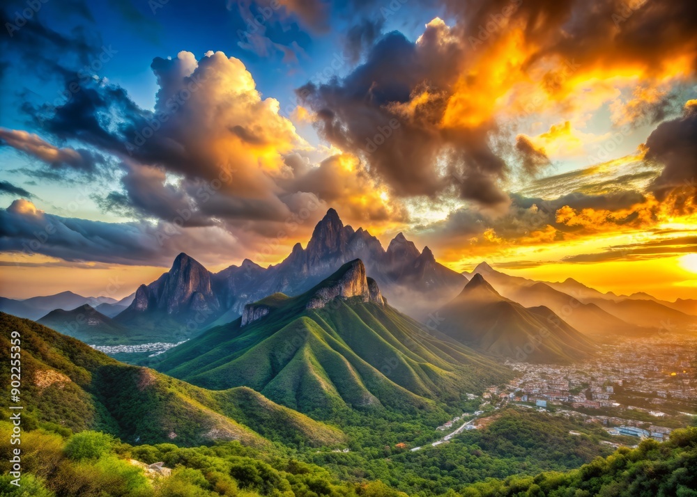 Dramatic sunset over Cerro de la Silla mountain range in Monterrey ...
