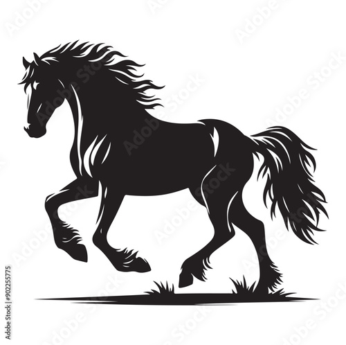 Racing horse running, Silhouette Vector