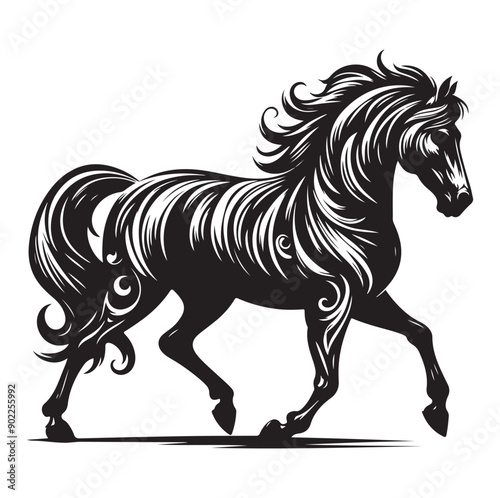 Racing horse running, Silhouette Vector