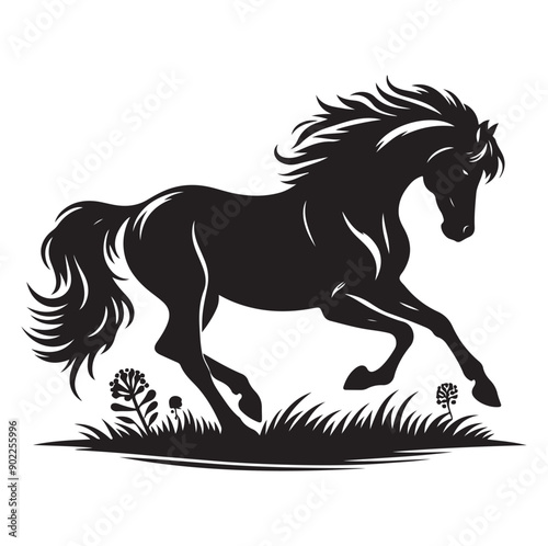 Racing horse running, Silhouette Vector