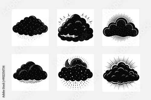 Charming Cloud Artwork Silhouette White Background Set
