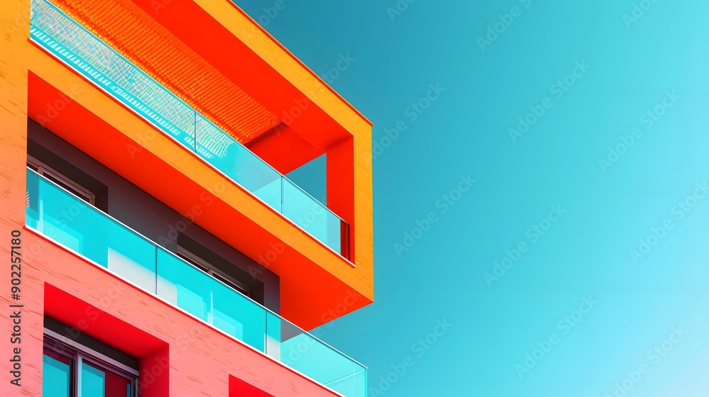 Obraz premium Elevate Your Motivation: 3D Render of Achievement-themed Building in Flat Design with Vibrant Complementary Color Scheme Front View