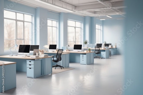 Blurred minimalist contemporary office interior with chairs and table