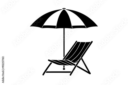 Beach chair with a umbrella silhouette vector illustration
