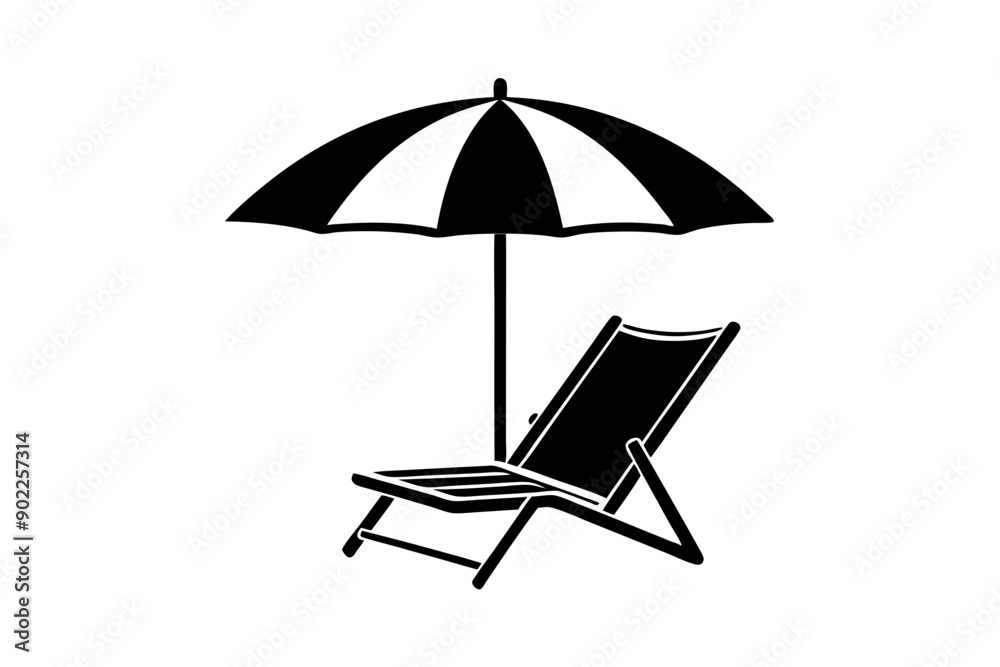 Summer Vacation Beach chair and umbrella Vector Silhouette

